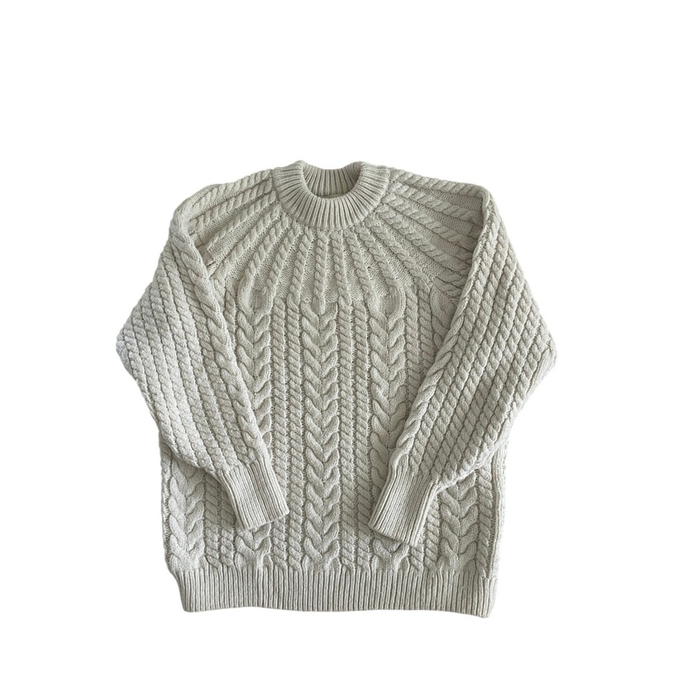 Cream Cable Knit Crewneck Chunky Sweater Size M Heavy Knit by H&M